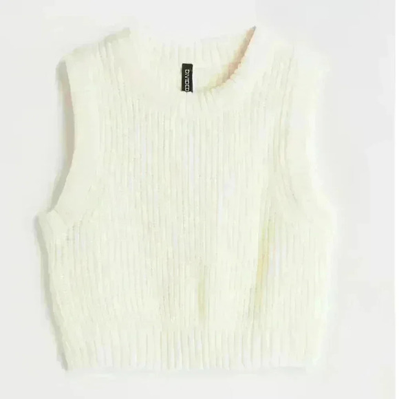 H&M Crop Sweater Vest Rib Knit Preppy Fall Size XS Academia Minimalist - Picture 1 of 9
